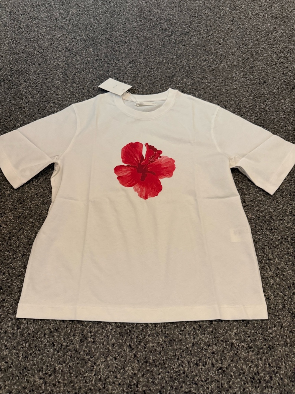 OAK + FORT White Short-Sleeve Tee with Red Floral Print